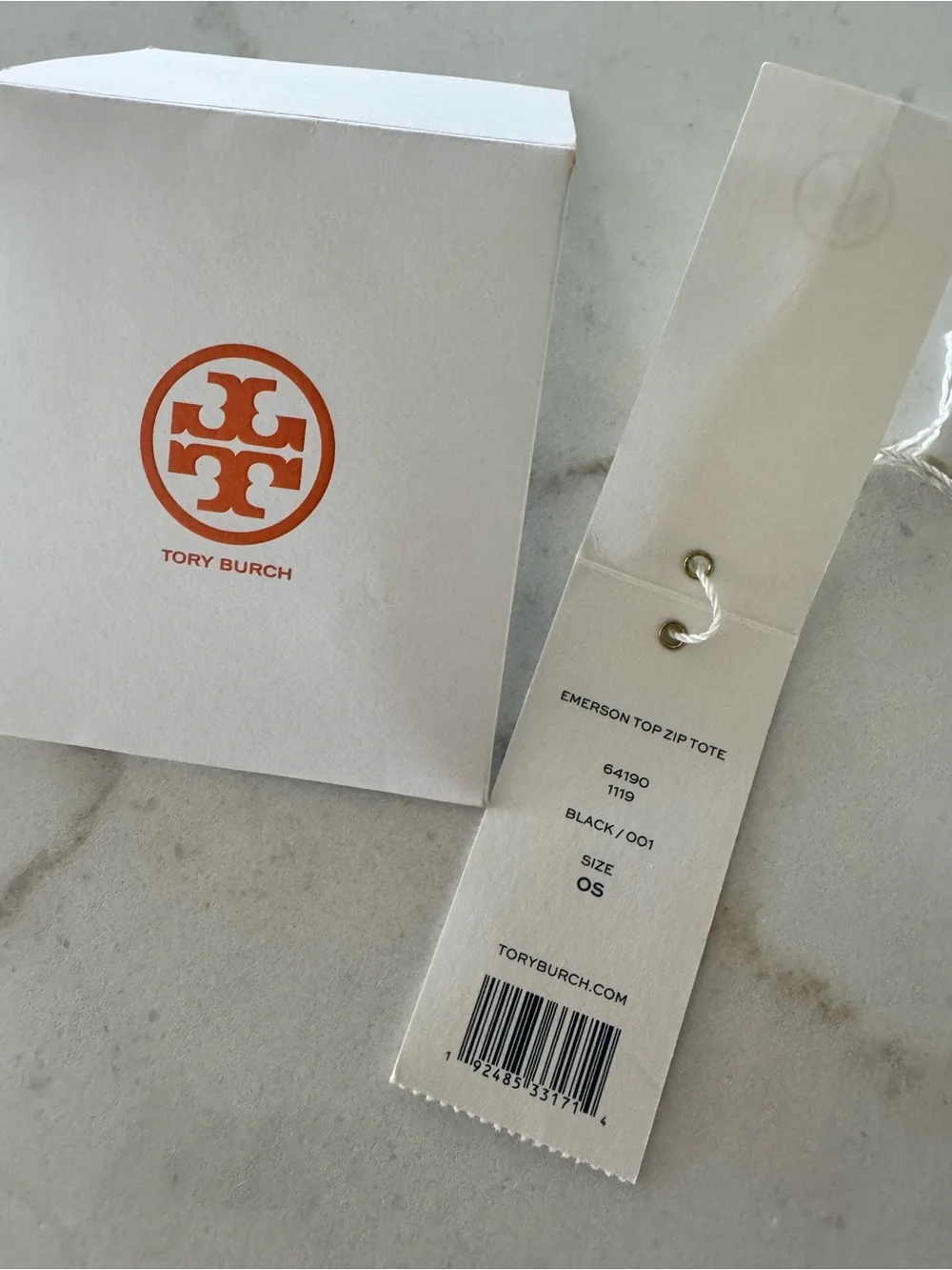 Excellent Tory Burch Black Saffiano Leather Emerson Top Zip Tote with Gold Logo - Picture 3 of 16